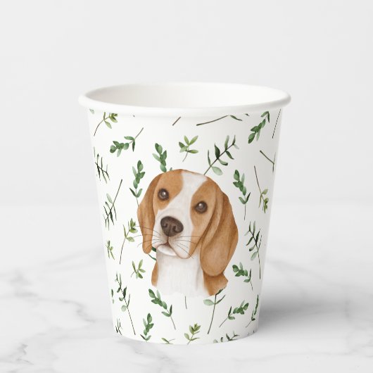 Beagle Baby shower Waterverf thema Papieren kopjes Papieren Bekers (Voorkant)
