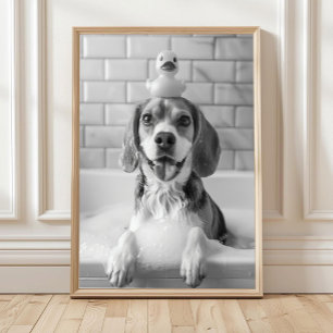 Beagle bad muur kunst, hond en rubber eend, Beagle Poster