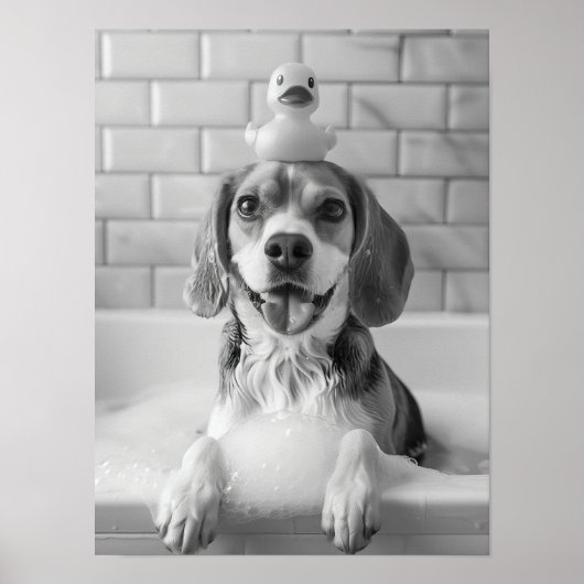 Beagle Bath Wall Art, Dog and Rubber Duck, Beagle  Poster (Voorkant)