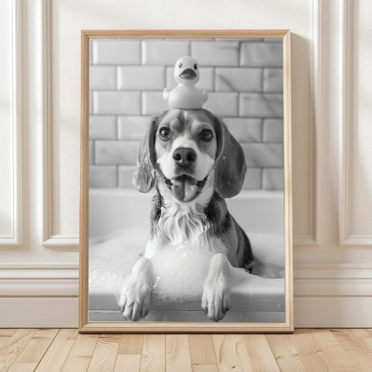 Beagle Bath Wall Art, Dog and Rubber Duck, Beagle Poster
