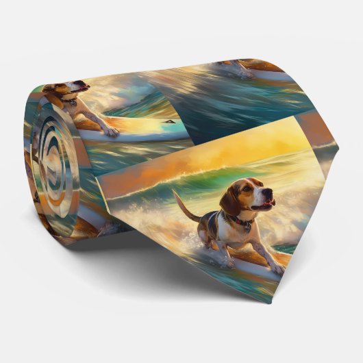 Beagle Beach Surfen Schilderij Stropdas (Opgerold)