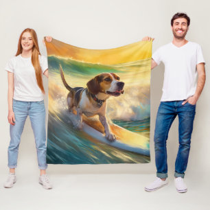 Beagle Beach Surfschildering Fleece Deken