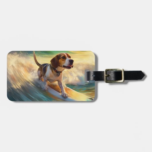 Beagle Beach Surfschilderkunst Bagagelabel (Voorkant horizontaal)