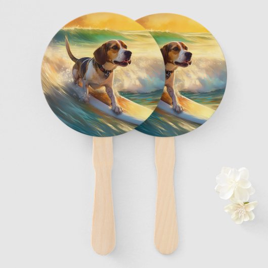 Beagle Beach Surfschilderkunst Handwaaier (Voorkant en achterkant)