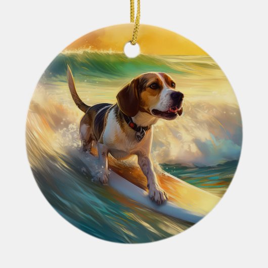Beagle Beach Surfschilderkunst Keramisch Ornament (Voorkant)