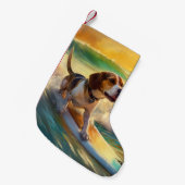 Beagle Beach Surfschilderkunst Kleine Kerstsok (Voorkant (Hangend))
