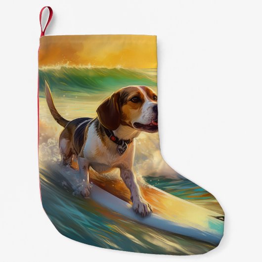 Beagle Beach Surfschilderkunst Kleine Kerstsok (Voorkant)