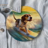 Beagle Beach Surfschilderkunst Ronde Button 6,0 Cm (In situ)