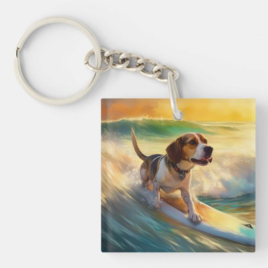 Beagle Beach Surfschilderkunst Sleutelhanger (Voorkant)