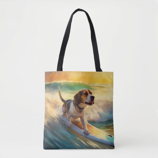 Beagle Beach Surfschilderkunst Tote Bag (Voorkant)