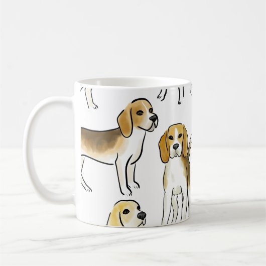 Beagle Beauty: Waterverf hondenpatroon Koffiemok (Links)