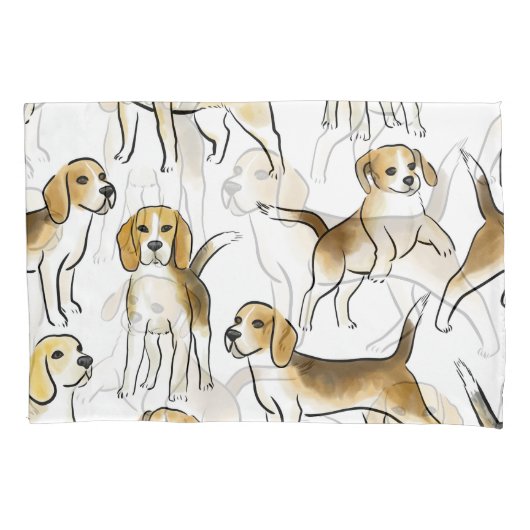 Beagle Beauty: Waterverf hondenpatroon Kussensloop (Voorkant)