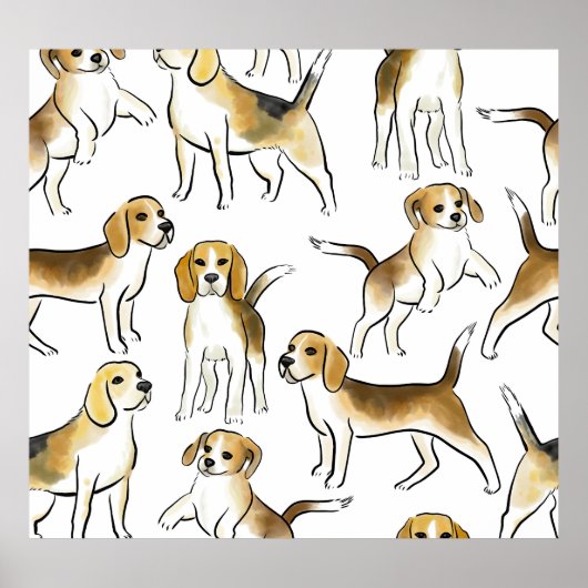 Beagle Beauty: Waterverf hondenpatroon Poster (Voorkant)