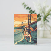 Beagle bij de Golden Gate Bridge tijdens zonsonder Briefkaart (Staand voorkant)