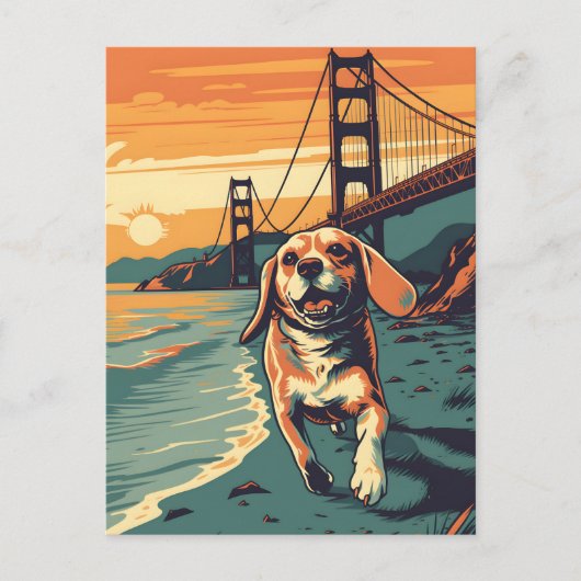 Beagle bij de Golden Gate Bridge tijdens zonsonder Briefkaart (Voorkant)