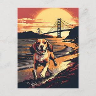 Beagle bij de Golden Gate Bridge tijdens zonsonder Briefkaart