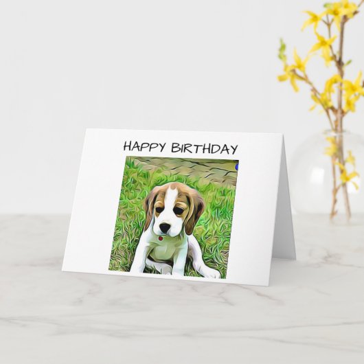 Beagle Birthday Kaart (Gele Bloem)