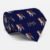 Beagle Bliss: Monogrammed Beagle Patroon Marine Bl Stropdas (Opgerold)