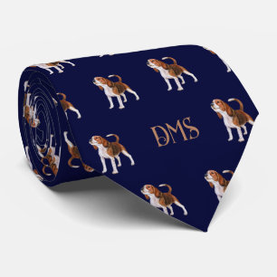 Beagle Bliss: Monogrammed Beagle Patroon Marine Bl Stropdas