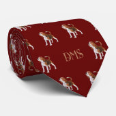 Beagle Bliss: Monogrammed Beagle Patroon Rood Stropdas (Opgerold)