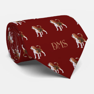 Beagle Bliss: Monogrammed Beagle Patroon Rood Stropdas