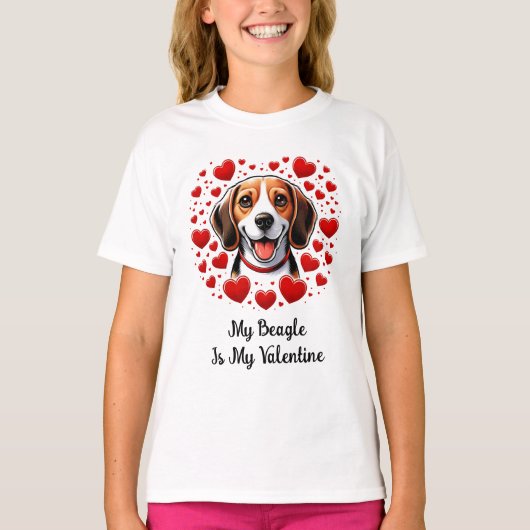 Beagle Bliss: Vier Valentijnsdag T-shirt (Voorkant)