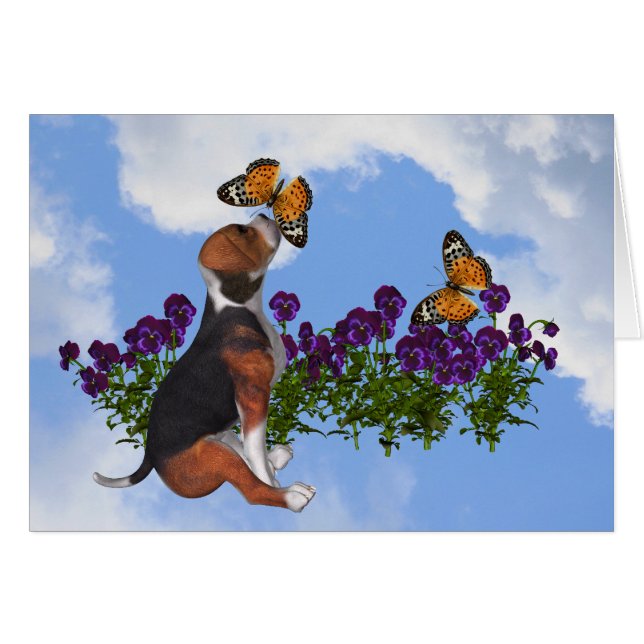 Beagle Butterflies Flowers Animal Card (Voorkant Horizontaal)