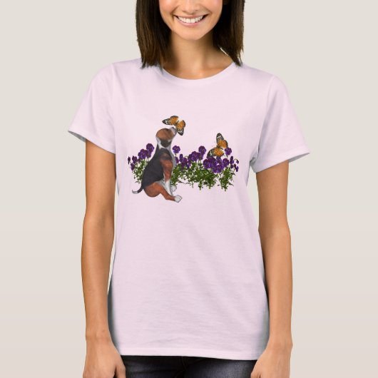 Beagle Butterflies Flowers Cute Dog T-shirt (Voorkant)