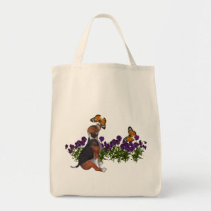 Beagle Butterflies Pansies Canvas tas