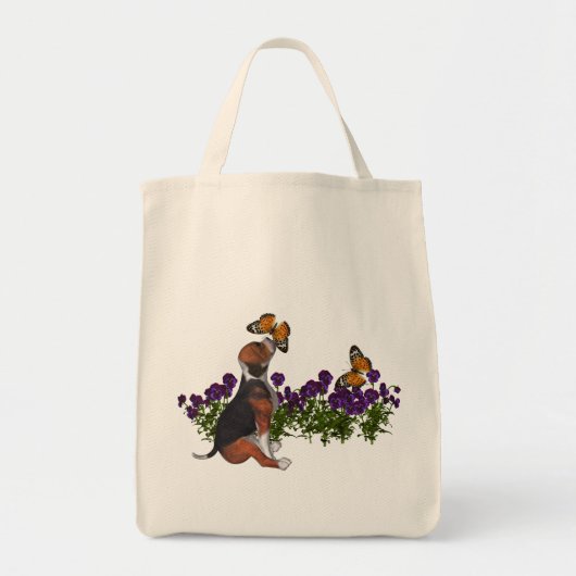Beagle Butterflies Pansies Canvas tas (Voorkant)