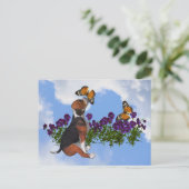 Beagle Butterflies Pansies Cute Dog Briefkaart (Staand voorkant)