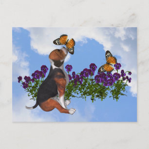 Beagle Butterflies Pansies Cute Dog Briefkaart