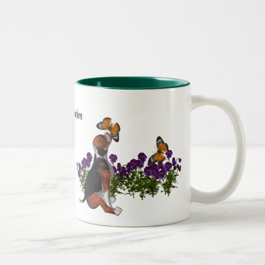 Beagle Butterflies Pansies Cute Dog Tweekleurige Koffiemok (Rechts)