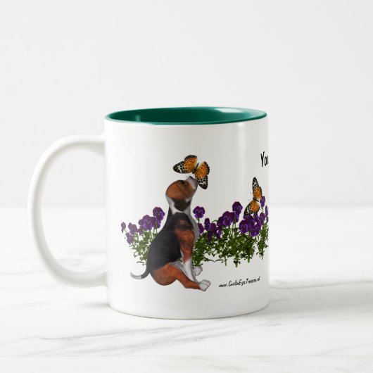 Beagle Butterflies Pansies Cute Dog Tweekleurige Koffiemok (Links)