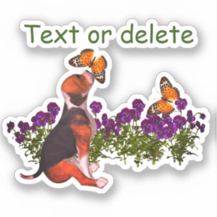 Beagle Butterflies Pansies Cute Personated Sticker