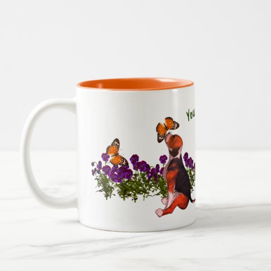 Beagle Butterflies Pansies Cute Personated Tweekleurige Koffiemok (Links)