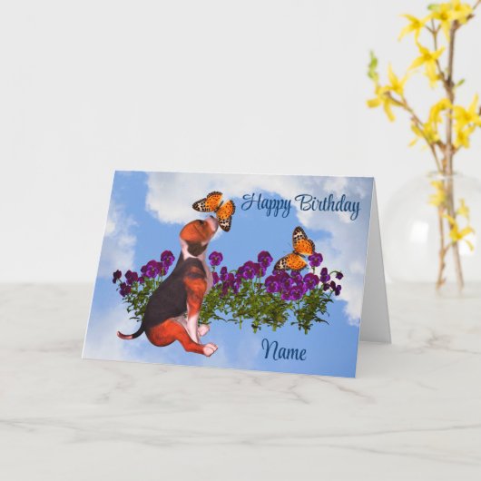 Beagle Butterflies Pansies Leuke verjaardag Kaart (Gele Bloem)