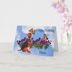 Beagle Butterflies Pansies Leuke verjaardag Kaart