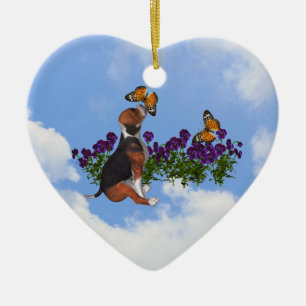 Beagle Butterflies Violet Dog Ornament