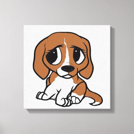 beagle cartoon rood wit canvas afdruk (Voorkant)