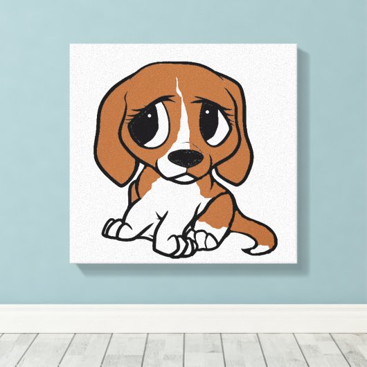 beagle cartoon rood wit canvas afdruk (Insitu (Houten vloer))