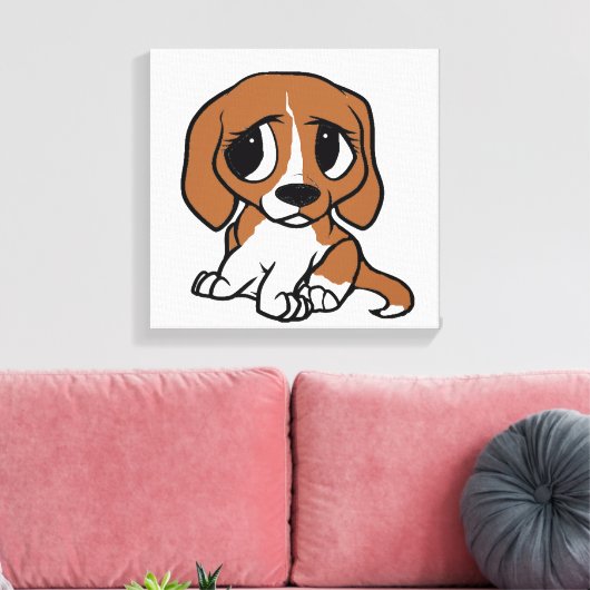 beagle cartoon rood wit canvas afdruk (Insitu (Woonkamer))