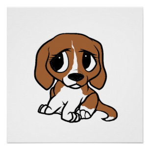 beagle cartoon rood wit poster