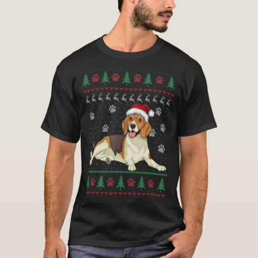 Beagle Cattle - Kerstmis Ugly Sweater Dog-programm T-shirt (Voorkant)