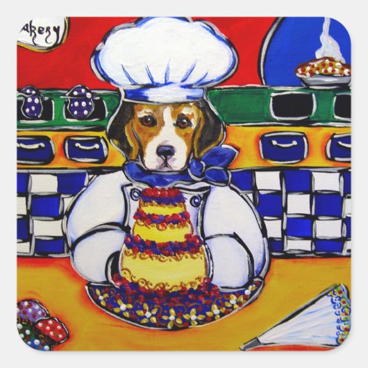 Beagle Chef Vierkante Sticker (Voorkant)