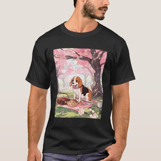 Beagle Cherry Blossom Grappige Hond Picknick T-shirt (Voorkant)
