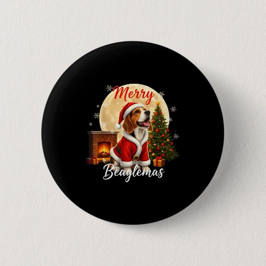Beagle Christmas Beagle Costume Beagle Xmas Merry Ronde Button 5,7 Cm (Voorkant)
