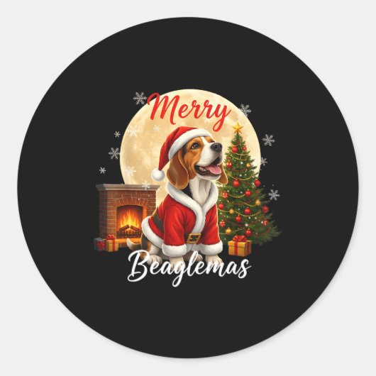 Beagle Christmas Beagle Costume Beagle Xmas Merry Ronde Sticker (Voorkant)