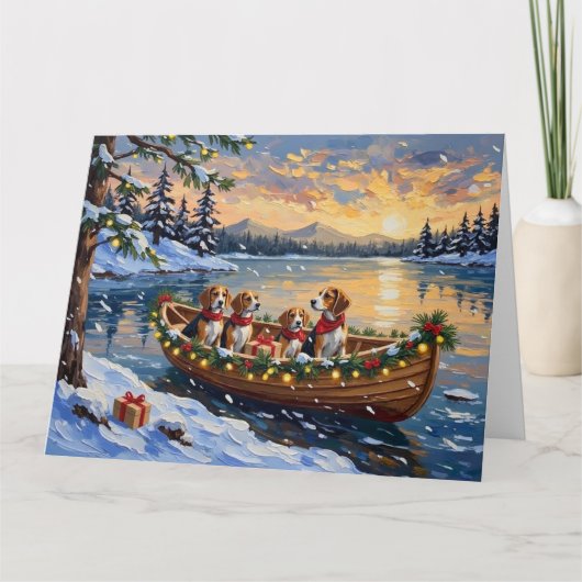 Beagle Christmas Boat Holiday Kaart (Voorkant)
