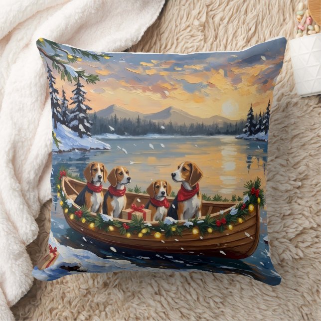 Beagle Christmas Boat Holiday Kussen (Deken)
